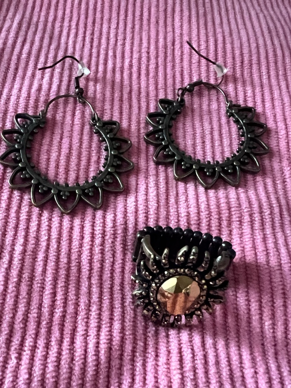 paparazzi Brass Sunburst Hoop Earrings and Ring